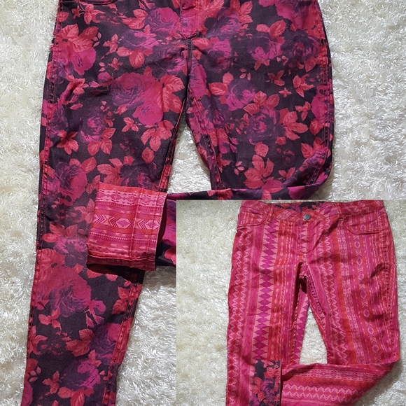 Flip Side Reversible Jeans Fuscia Floral/Aztec Skinny Jeans Size 13 (33x30) - Picture 4 of 15